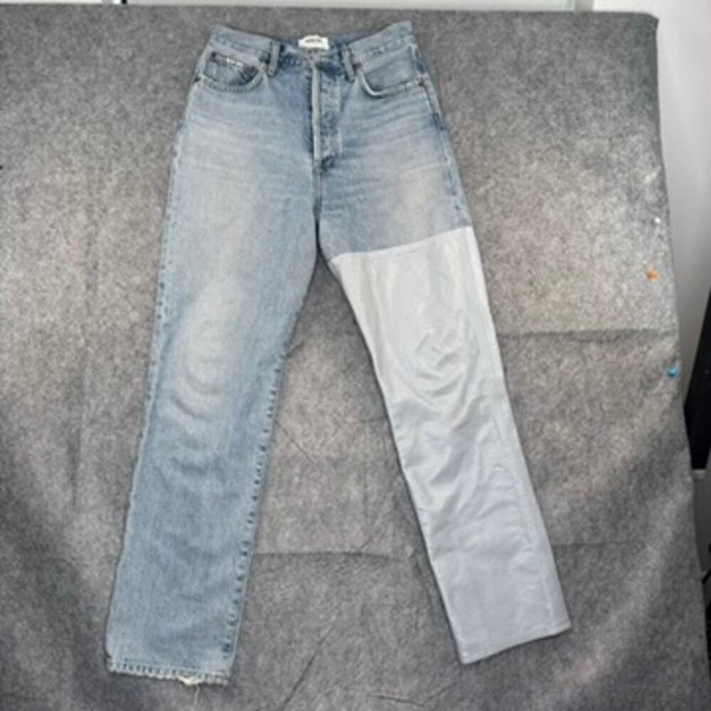 Agolde Jeans Pieced 90's Pinch Waist Jeans Leather Blue size 26 Flaw - Picture 2 of 7